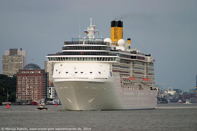 Das Kreuzfahrtschiff COSTA MEDITERRANEA von der Kreuzfahrtreederei Costa Crociere am 29. Juni 2014 in Hamburg (Deutschland).