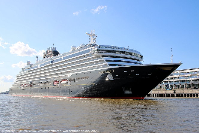 Das Kreuzfahrtschiff EXPLORA I am 21. August 2023 in Hamburg (Deutschland).
