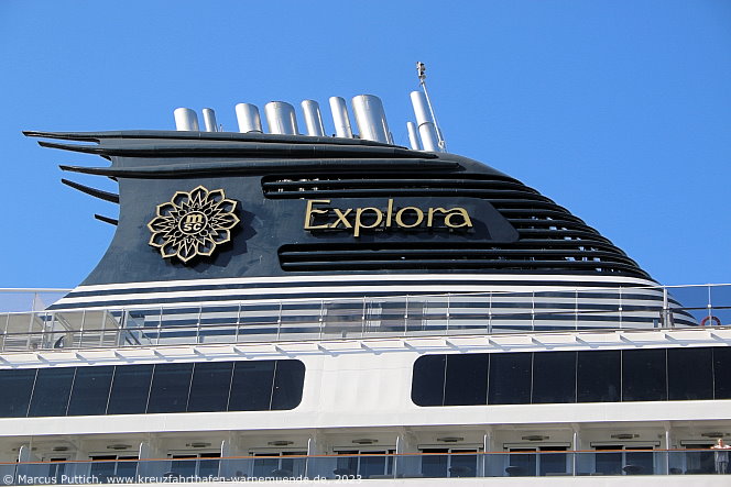 Das Kreuzfahrtschiff EXPLORA I am 21. August 2023 in Hamburg (Deutschland).