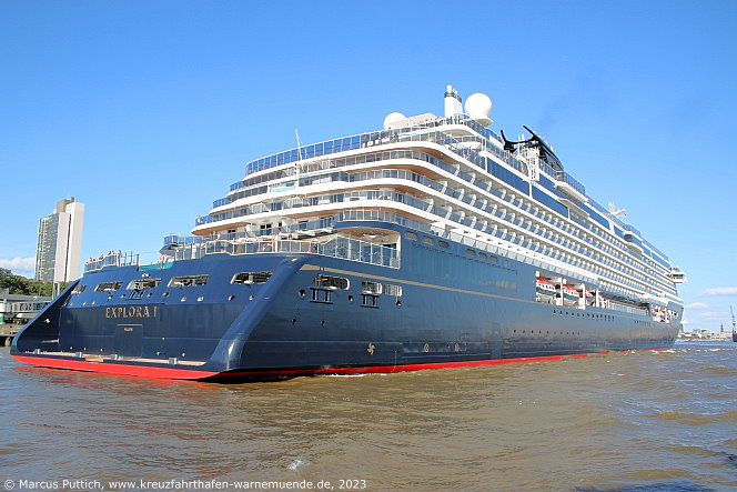 Das Kreuzfahrtschiff EXPLORA I am 21. August 2023 in Hamburg (Deutschland).