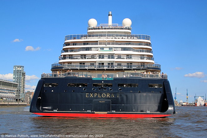 Das Kreuzfahrtschiff EXPLORA I am 21. August 2023 in Hamburg (Deutschland).