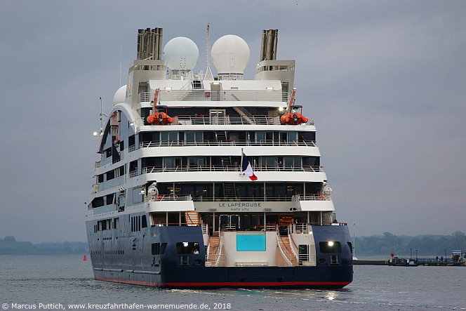 Das Kreuzfahrtschiff LE LAPEROUSE von der Kreuzfahrtreederei Compagnie du Ponant am 30. August 2018 in Travemünde (Deutschland).