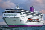 Das Kreuzfahrtschiff AMBITION am 28. Juli 2026 im Kreuzfahrthafen Warnem&uuml;nde in der Hansestadt Rostock