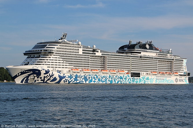 Das Kreuzfahrtschiff MSC EURIBIA von der Kreuzfahrtreederei MSC Crociere am 19. Juli 2025 in Kiel (Deutschland).