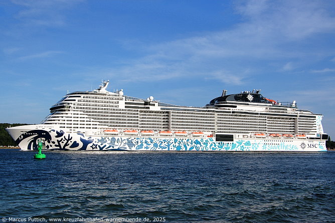 Das Kreuzfahrtschiff MSC EURIBIA von der Kreuzfahrtreederei MSC Crociere am 19. Juli 2025 in Kiel (Deutschland).