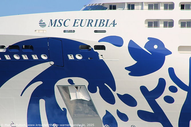Das Kreuzfahrtschiff MSC EURIBIA von der Kreuzfahrtreederei MSC Crociere am 19. Juli 2025 in Kiel (Deutschland).