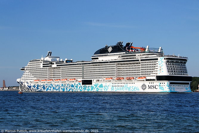 Das Kreuzfahrtschiff MSC EURIBIA von der Kreuzfahrtreederei MSC Crociere am 19. Juli 2025 in Kiel (Deutschland).