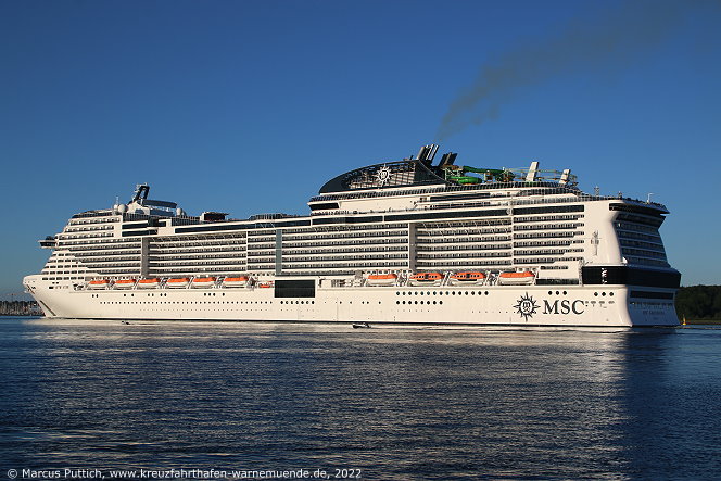 Das Kreuzfahrtschiff MSC GRANDIOSA am 04. Juni 2022 in Kiel (Deutschland).