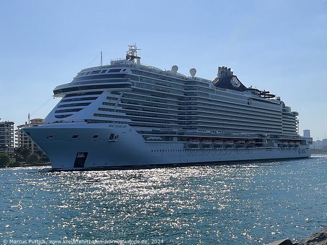 Das Kreuzfahrtschiff MSC SEASCAPE am 06. April 2024 in Miami, FL (USA).