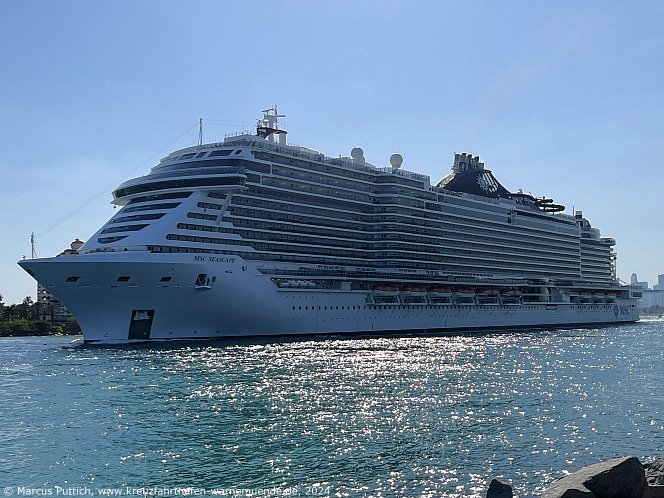 Das Kreuzfahrtschiff MSC SEASCAPE am 06. April 2024 in Miami, FL (USA).
