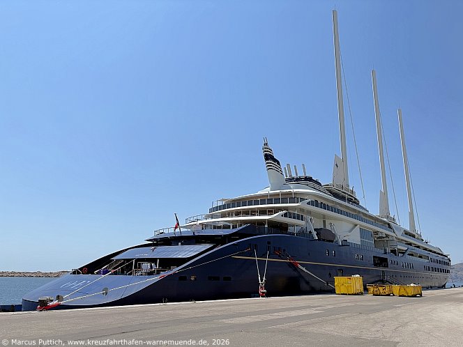Das Kreuzfahrtschiff OE CORINTHIAN von der Kreuzfahrtreederei Orient Express Sailing Yachts am 30. Juni 2026 in Marseille (Frankreich).