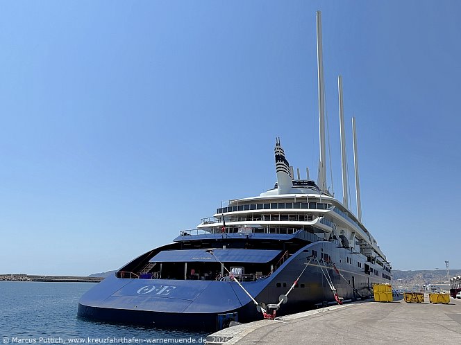 Das Kreuzfahrtschiff OE CORINTHIAN von der Kreuzfahrtreederei Orient Express Sailing Yachts am 30. Juni 2026 in Marseille (Frankreich).