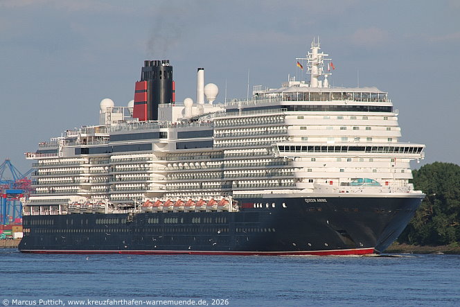 Das Kreuzfahrtschiff QUEEN ANNE von der Kreuzfahrtreederei Cunard Line am 14. Juli 2026 in Hamburg (Deutschland).