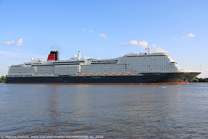 Das Kreuzfahrtschiff QUEEN ANNE von der Kreuzfahrtreederei Cunard Line am 14. Juli 2026 in Hamburg (Deutschland).