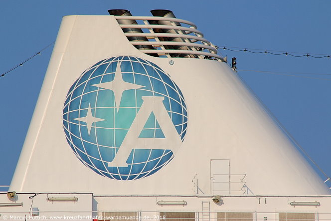 Kreuzfahrtschiff AZAMARA JOURNEY am 09. August 2018 im Kreuzfahrthafen Warnemünde in der Hansestadt Rostock.