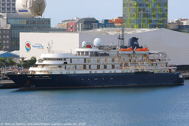 Das Kreuzfahrtschiff CALEDONIAN SKY am 12. Januar 2025 in Las Palmas auf der Insel Gran Canaria (Spanien).