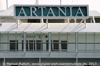 Das Kreuzfahrtschiff ARTANIA am 10. August 2013<BR>im Kreuzfahrthafen Warnemünde in der Hansestadt Rostock.