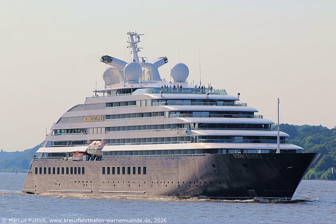 Das Kreuzfahrtschiff SCENIC ECLIPSE II von der Kreuzfahrtreederei Scenic Luxury Cruises & Tours am 03. August 2026 in Hamburg (Deutschland).