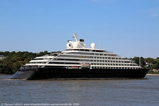 Das Kreuzfahrtschiff SCENIC ECLIPSE II von der Kreuzfahrtreederei Scenic Luxury Cruises & Tours am 03. August 2026 in Hamburg (Deutschland).