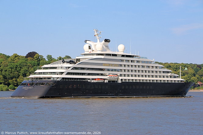 Das Kreuzfahrtschiff SCENIC ECLIPSE II von der Kreuzfahrtreederei Scenic Luxury Cruises & Tours am 03. August 2026 in Hamburg (Deutschland).