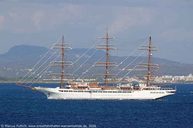Das Kreuzfahrtschiff SEA CLOUD SPIRIT am 02. Juli 2026 in Palma auf der Insel Mallorca (Spanien).