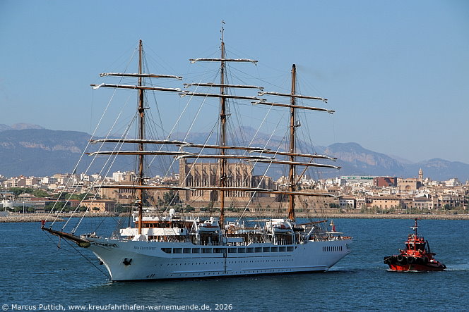 Das Kreuzfahrtschiff SEA CLOUD SPIRIT am 02. Juli 2026 in Palma auf der Insel Mallorca (Spanien).