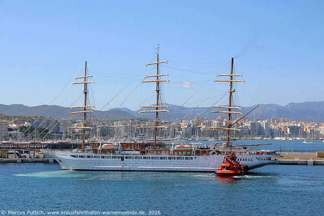 Das Kreuzfahrtschiff SEA CLOUD SPIRIT am 02. Juli 2026 in Palma auf der Insel Mallorca (Spanien).